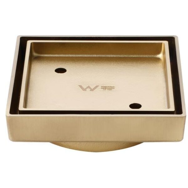 115mm Square Brushed Gold Smart Tile Insert Floor Waste Shower Grate Drain (88mm outlet)