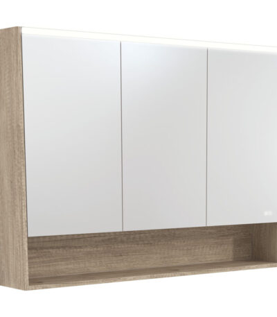 1200 LED Mirror Cabinet with Display Shelf, Scandi Oak