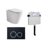 Java Rimless Floor Pan with ROUND Black ABS Flush Button