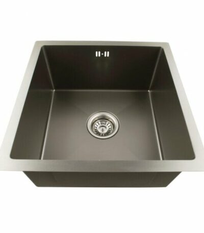 1.2mm Dark Grey Stainless Steel Handmade Single Bowl Top/Undermount Kitchen/Laundry Sink - 440x440x205mm | OX4444R.KS