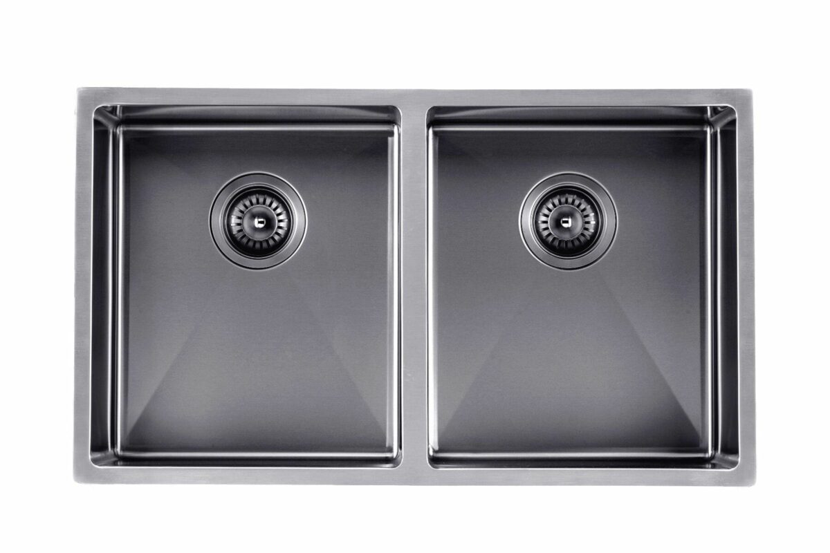 1.2mm Handmade Top/Undermount Double Bowls Kitchen Sink - Gun Metal Grey - 820x457x230mm | TWM7B