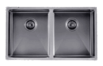 1.2mm Handmade Top/Undermount Double Bowls Kitchen Sink - Gun Metal Grey - 770x450x215mm | TWM6B