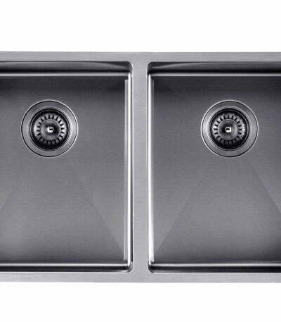 1.2mm Handmade Top/Undermount Double Bowls Kitchen Sink - Gun Metal Grey - 820x457x230mm | TWM7B