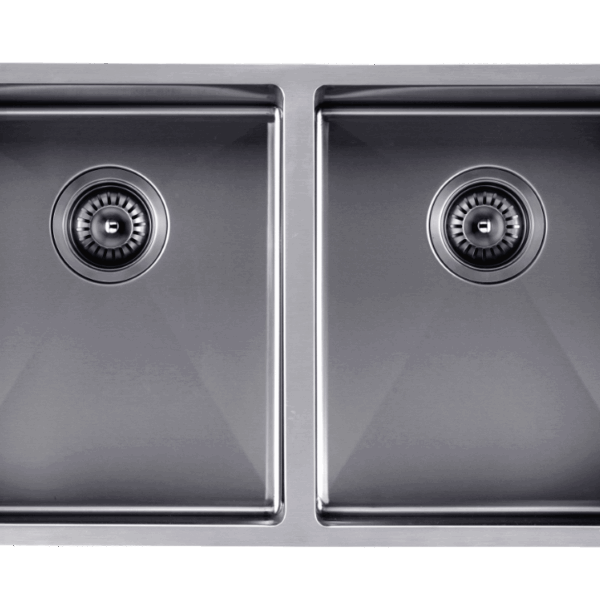 1.2mm Handmade Top/Undermount Double Bowls Kitchen Sink - Gun Metal Grey - 770x450x215mm | TWM6B