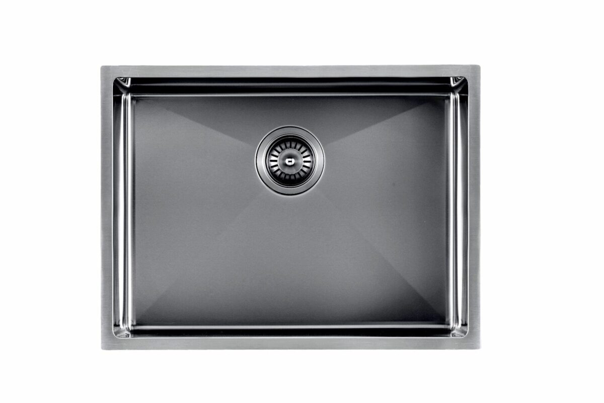 1.2mm Handmade Top/Undermount Single Bowl Kitchen Sink 304 Stainless Steel - Gun Metal Grey - 600x450x230mm | TWM10B