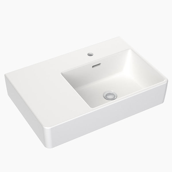 Clark Square Wall Basin Left Hand Shelf 600mm One Taphole