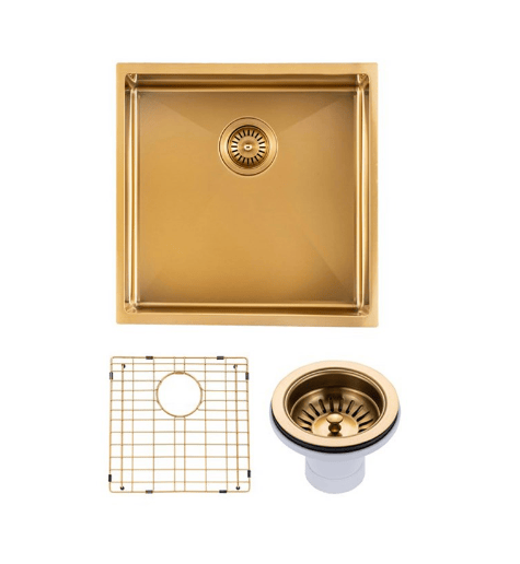 440x440x205mm Brushed Brass Stainless Steel PVD Single Bowl Kitchen Sink | BUYG4444-P.KS