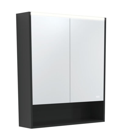 750 LED Mirror Cabinet with Display Shelf, Satin Black