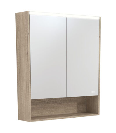 750 LED Mirror Cabinet with Display Shelf, Scandi Oak