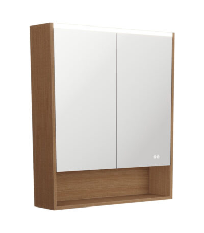 750 LED Mirror Cabinet with Display Shelf, Walnut
