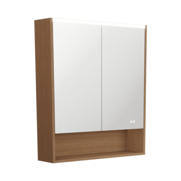 750 LED Mirror Cabinet with Display Shelf, Walnut