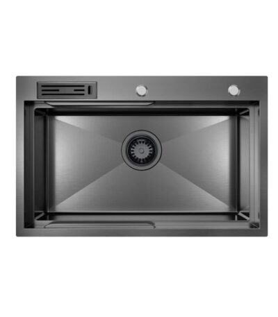 750mm Gun Metal Belle Luxe 1.0 Single Bowl Workstation Kitchen Sink - Slide Lip - Nano Coated 3mm Thick Stainless Steel Panel - Anti-Scratch | HG-952257-2666