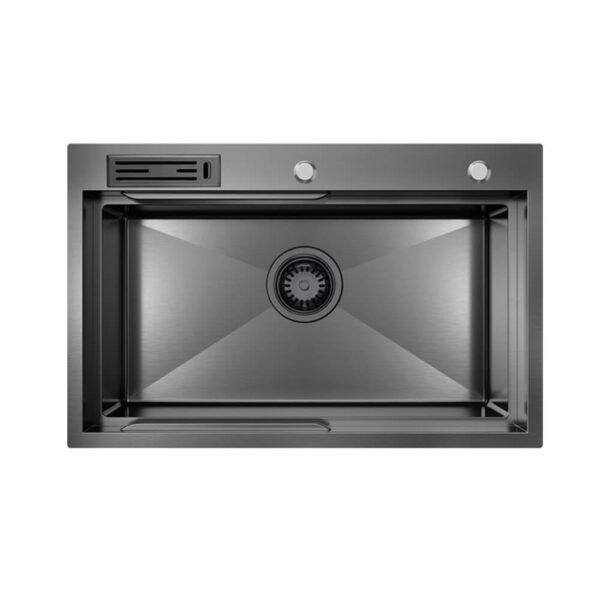 750mm Gun Metal Belle Luxe 1.0 Single Bowl Workstation Kitchen Sink - Slide Lip - Nano Coated 3mm Thick Stainless Steel Panel - Anti-Scratch | HG-952257-2666