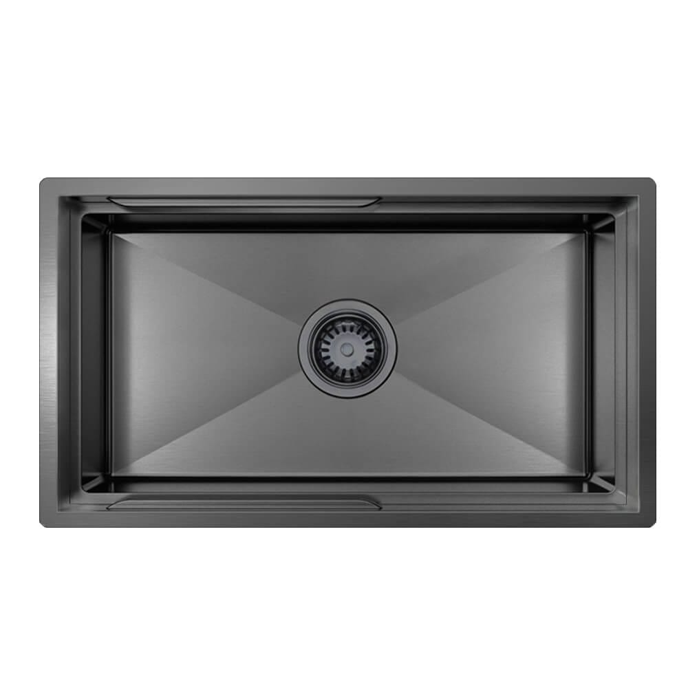 750mm Gun Metal PINIZ Single Bowl Workstation Kitchen Sink - Slide Lip - Nano Coated 1.2mm Thick Stainless Steel - Anti-Scratch | HG-952307-B-1830