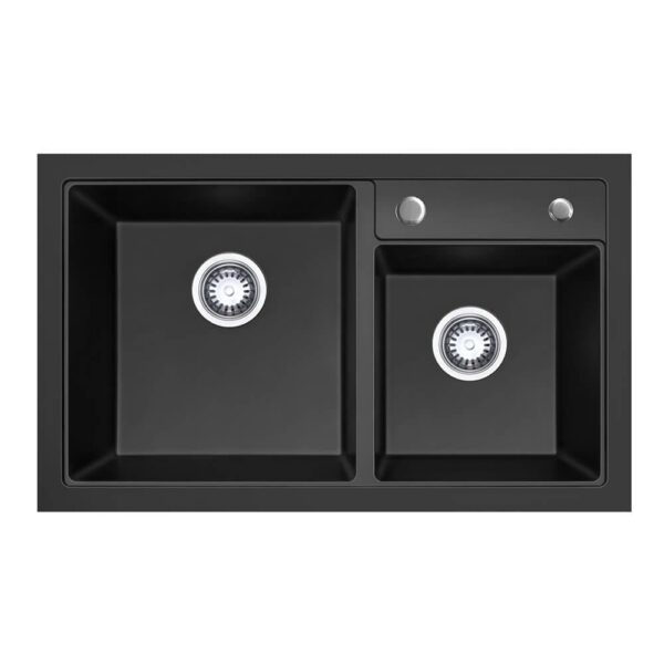 800mm Black 1 & 1/2 Bowl Kitchen Sink - Granite | HG-935006-1497