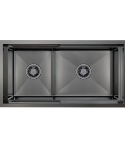 820mm Gun Metal PINIZ 1 & 1/2 Bowl Workstation Kitchen Sink - Slide Lip - Nano Coated 1.2mm Thick Stainless Steel - Anti-Scratch | HG-953447-B-1832