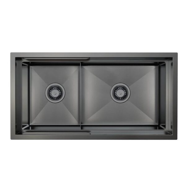 820mm Gun Metal PINIZ 1 & 1/2 Bowl Workstation Kitchen Sink - Slide Lip - Nano Coated 1.2mm Thick Stainless Steel - Anti-Scratch | HG-953447-B-1832