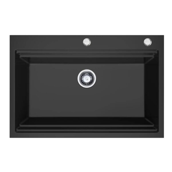 840mm Black Single Bowl Workstation Kitchen Sink with Steps - Granite | HG-935023-B-2653