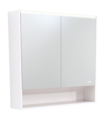 900 LED Mirror Cabinet with Display Shelf, Gloss White