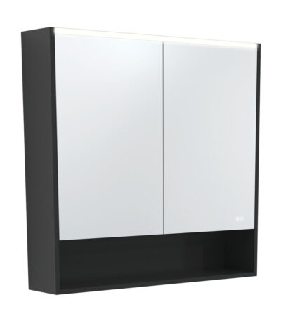 900 LED Mirror Cabinet with Display Shelf, Satin Black