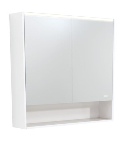 900 LED Mirror Cabinet with Display Shelf, Satin White