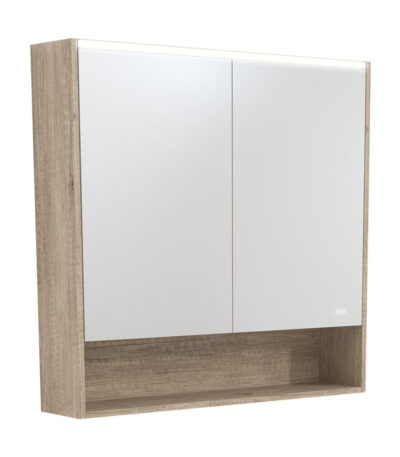 900 LED Mirror Cabinet with Display Shelf, Scandi Oak