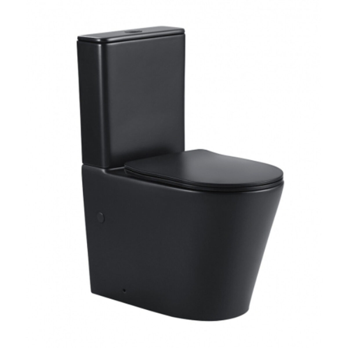 Zero Rimless Tornado Flush Floor Pan with SQUARE Matte Black Stainless Steel Flush Plate - Image 1
