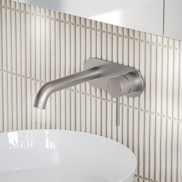 Caroma Liano II Lead Free Wall Basin/Bath Mixer Plate Set Brushed Nickel