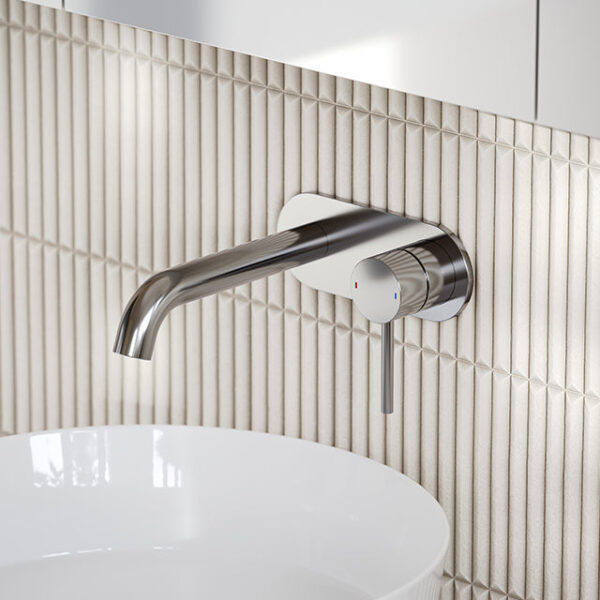 Caroma Liano II Lead Free Wall Basin/Bath Mixer Plate Set Chrome