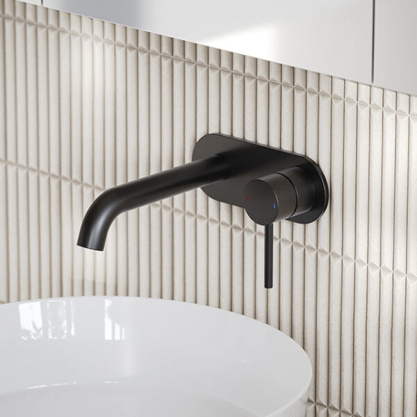 Caroma Liano II Lead Free Wall Basin/Bath Mixer Plate Set Matte Black