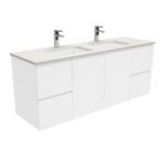 Sarah Roman Sand Undermount Double Bowl 1500 Fingerpull Gloss White Wall-Hung Vanity - Image 5