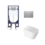 Novus Wall Hung Smart Toilet With Round Brushed Nickel Stainless Steel Flush Plate