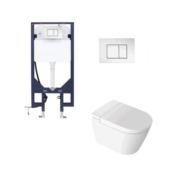 Novus Wall Hung Smart Toilet With ABS Plastic Round Chrome Flush Plate