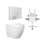 Venus Rimless Floor Pan with ROUND Marble White Porcelain Flush Plate - Image 4