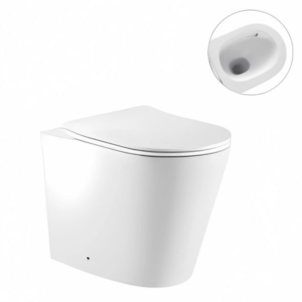 Zero Rimless Tornado Flush Floor Pan with SQUARE Chrome ABS Flush Plate