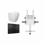 Venus Rimless Floor Pan with ROUND Marble Black Porcelain Flush Plate