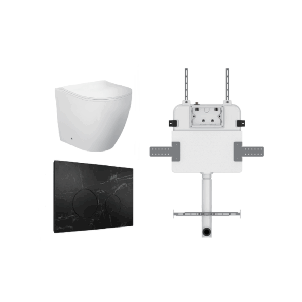 Venus Rimless Floor Pan with ROUND Marble Black Porcelain Flush Plate
