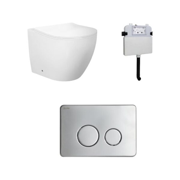 Venus Rimless Floor Pan with ROUND Satin Chrome Stainlless Steel Flush Plate