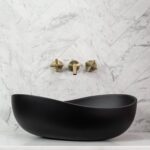 Above Counter Artificial Stone - Matt Black - Wave Oval - 600mm | CSB821-MB