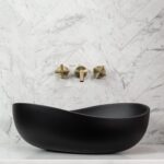 Above Counter Artificial Stone - Matt Black - Wave Oval - 600mm | CSB821-MB