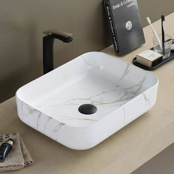 Above Counter Ceramic Basin - Carrara - Gloss White - Rectangle - 500mm | PA5039MC