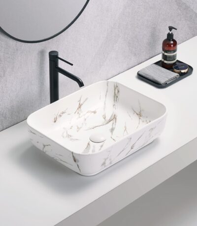 Above Counter Ceramic Basin - Carrara - Matt White - Rectangle - 500mm | PA5039M2