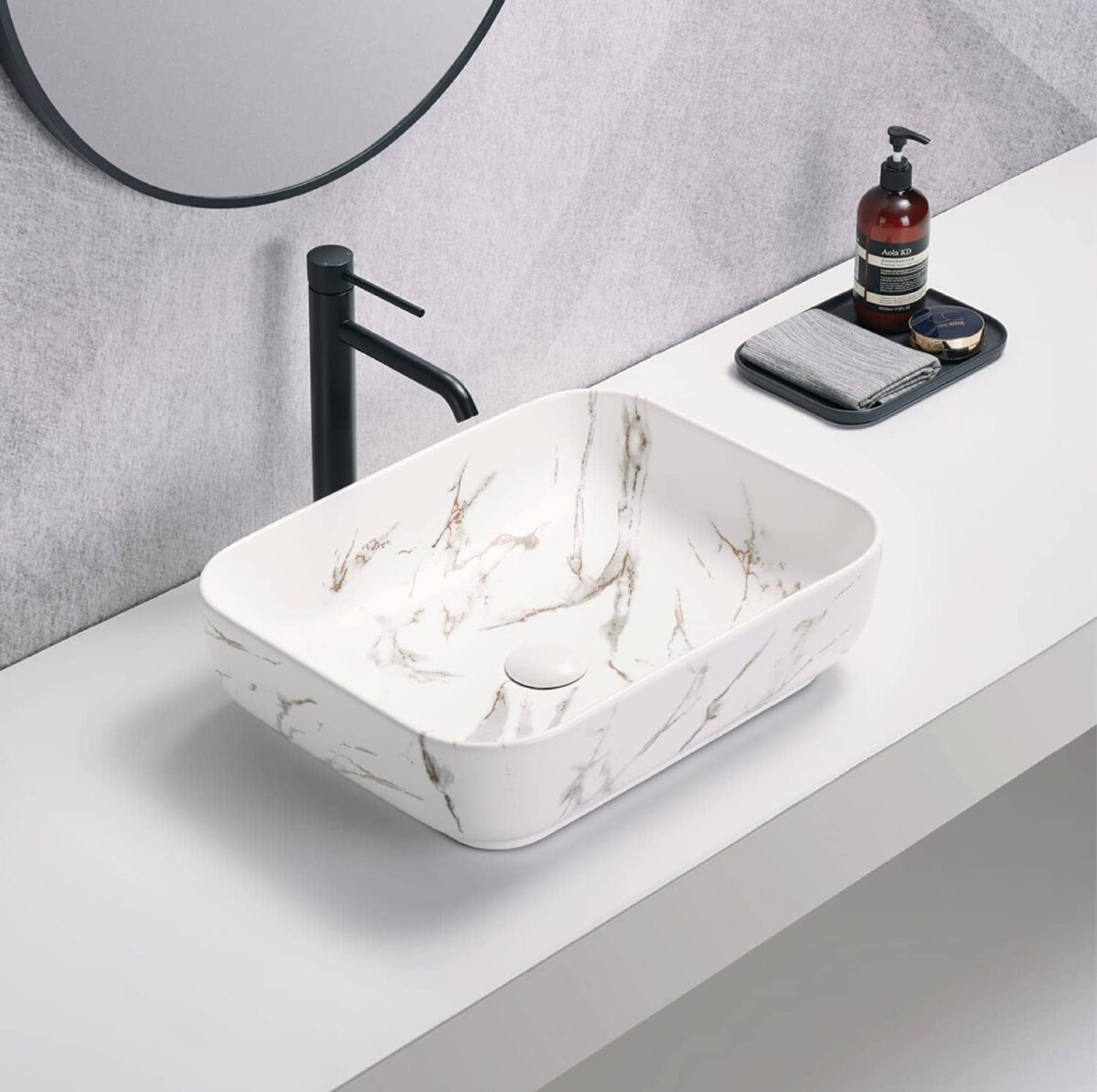 Above Counter Ceramic Basin - Carrara - Matt White - Rectangle - 500mm | PA5039M2