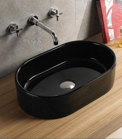 Above Counter Ceramic Basin - Gloss Black - Oval - 550mm | PA5535B
