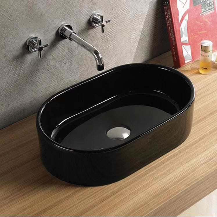 Above Counter Ceramic Basin - Gloss Black - Oval - 550mm | PA5535B