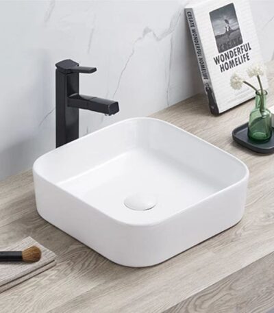 Above Counter Ceramic Basin - Gloss White - Square - 370mm | PA3711