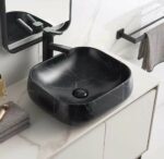 Above Counter Ceramic Basin - Marble - Matt Black - Rectangle - 450mm | PA4540MBM
