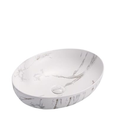 Above Counter Ceramic Basin - Marble - Matt White - Oval - 520mm | PA5239M2