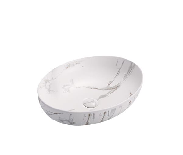 Above Counter Ceramic Basin - Marble - Matt White - Oval - 520mm | PA5239M2