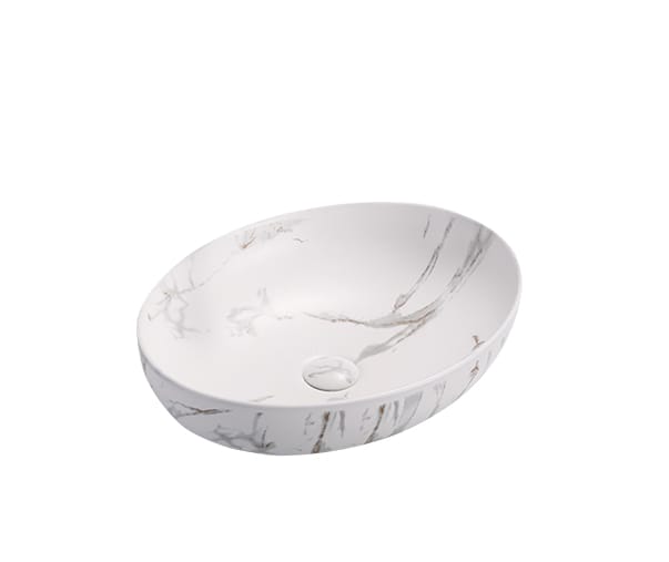 Above Counter Ceramic Basin - Marble - Matt White - Oval - 520mm | PA5239M2